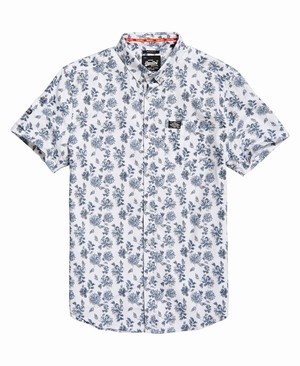 Superdry Shoreditch Button Down Férfi Rövid Ujjú Ing Fehér/Kék | BARKE7291